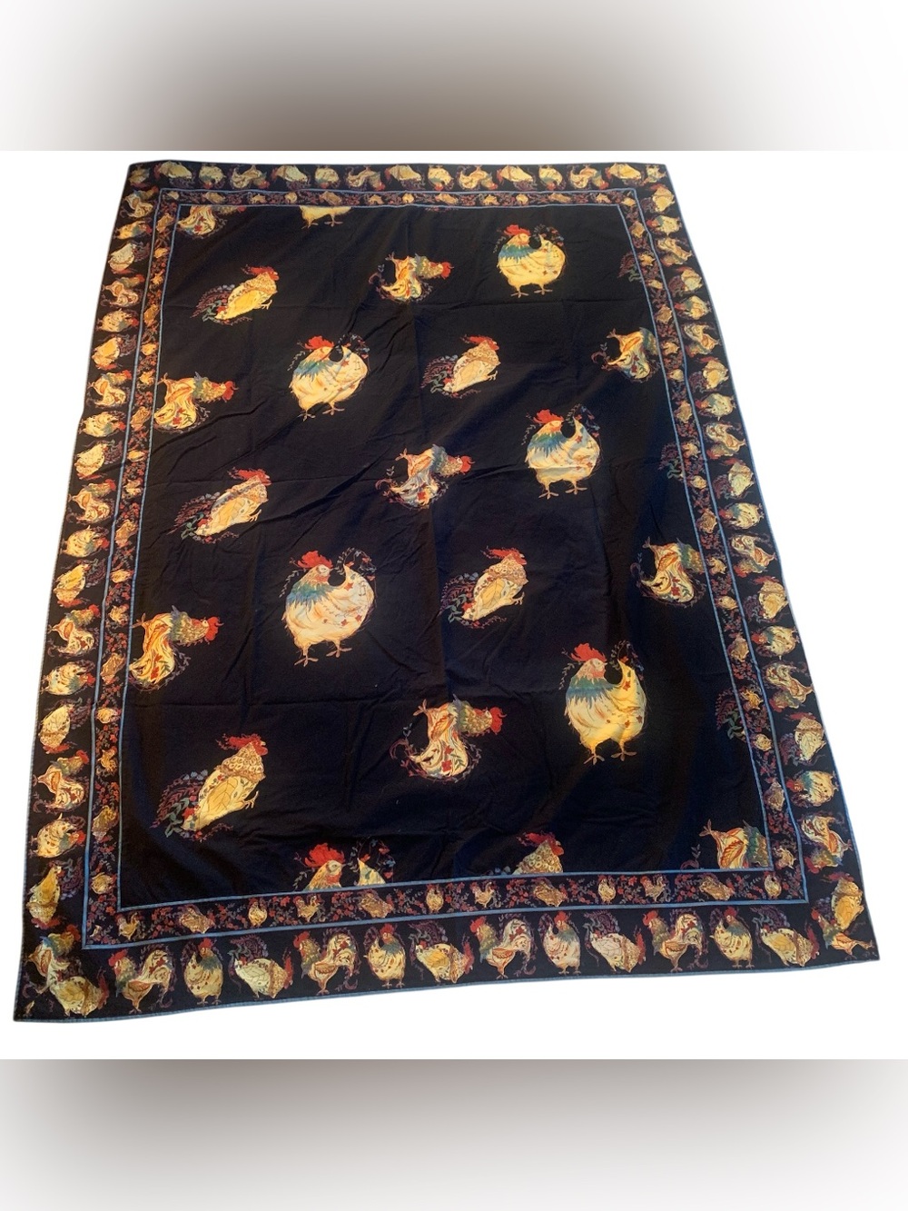 April Cornell Black Farmhouse Rooster French Country Tablecloth 55.5 x 78”